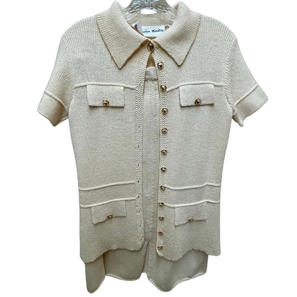 St. John Knits Ivory Short Sleeve Sweater Set & Skirt